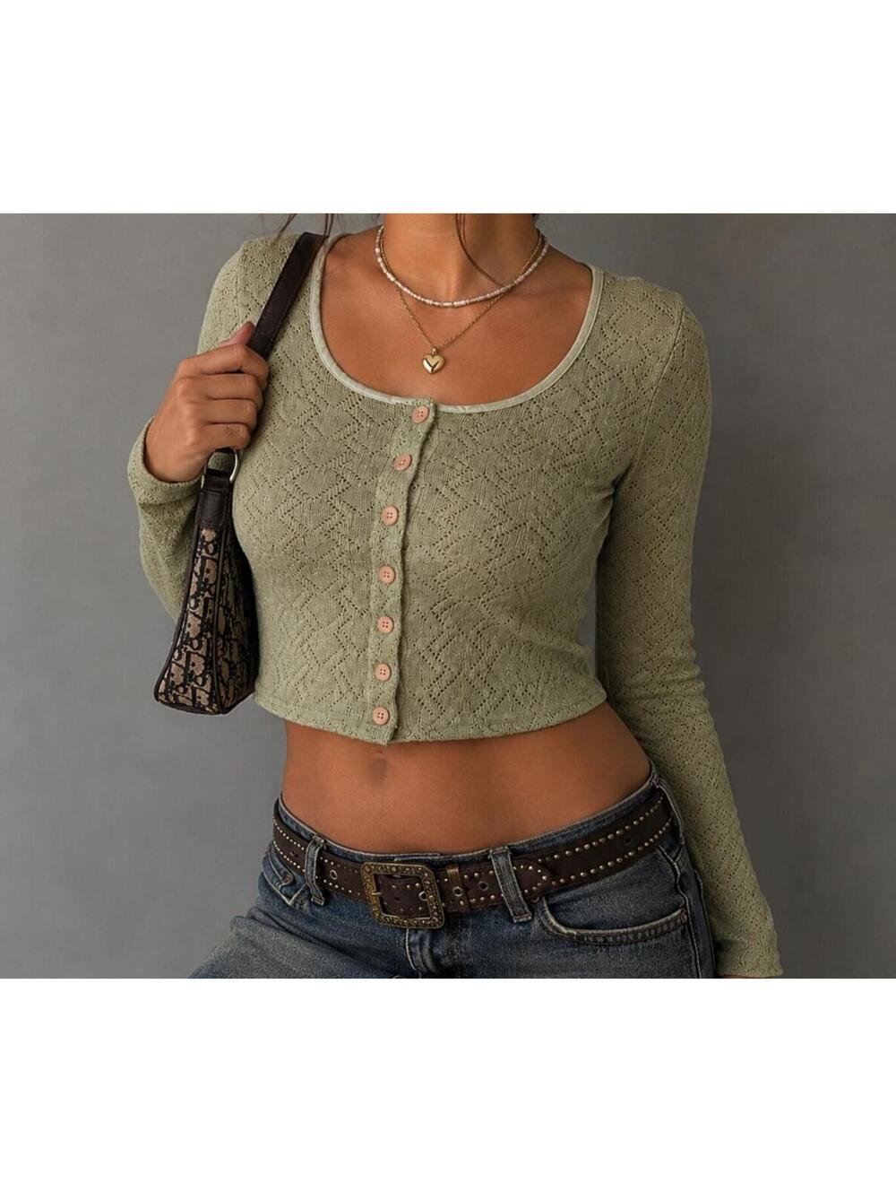 Jalate Small Sage Green Pointelle Knit Cardigan Cottagecore Lightweight